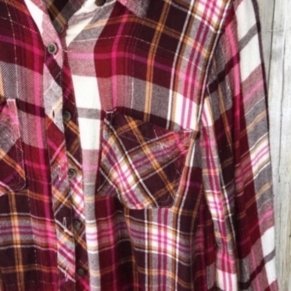 Maurices Red Relaxed Fit Plaid Button Down - Picture 2 of 4